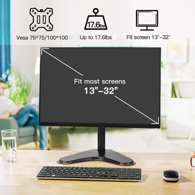 Alt view image 2 of 7 - Single Monitor Mount, Monitor Arm Desk Stand for 13 to 32" Computer, Freestanding Heavy Duty Steel Base, Adjustable Height Full Motion Swivel VESA 75x75mm/100x100mm, Weight Holds up to 17.6 lbs