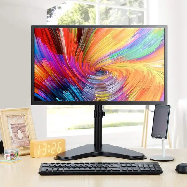 Alt view image 5 of 7 - Single Monitor Mount, Monitor Arm Desk Stand for 13 to 32" Computer, Freestanding Heavy Duty Steel Base, Adjustable Height Full Motion Swivel VESA 75x75mm/100x100mm, Weight Holds up to 17.6 lbs