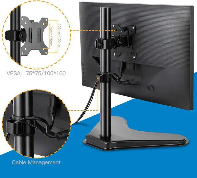 Alt view image 7 of 7 - Single Monitor Mount, Monitor Arm Desk Stand for 13 to 32" Computer, Freestanding Heavy Duty Steel Base, Adjustable Height Full Motion Swivel VESA 75x75mm/100x100mm, Weight Holds up to 17.6 lbs