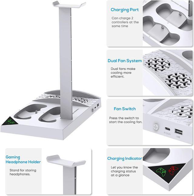 MENEEA Charging Stand with Cooling Fan for Xbox Series X Console and  Controller,Vertical Dual Charger Station Dock Accessories with 2 x 1400mAh