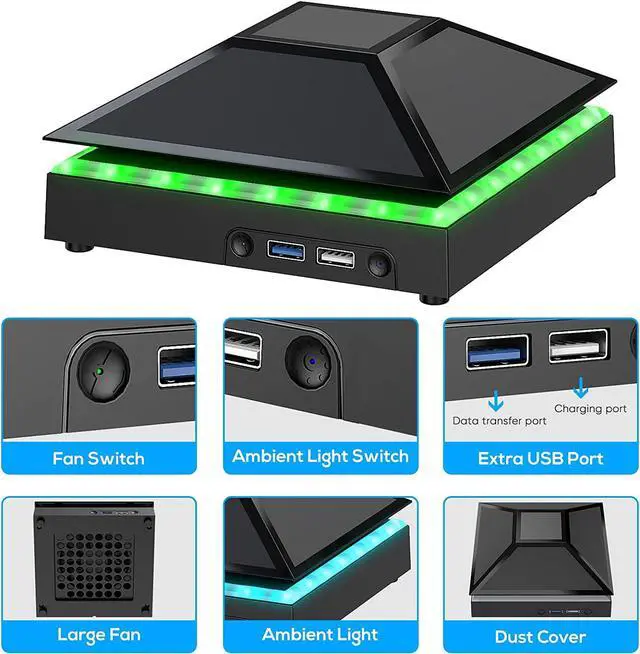 Alt view image 4 of 7 - Cooling Fan Dust Proof for Xbox Series X Console with Colorful Light Strip,MENEEA Dust Cover Filter,Rubber Dust Plugs,Low Noise Top Fan with 3 Gears,Cooler&Light Independent Touch Switch, 2 USB Port