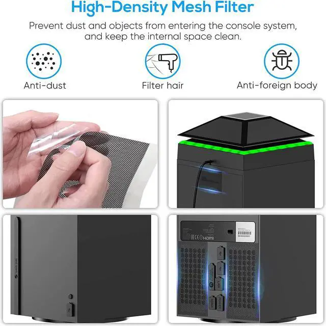 Alt view image 3 of 7 - Cooling Fan Dust Proof for Xbox Series X Console with Colorful Light Strip,MENEEA Dust Cover Filter,Rubber Dust Plugs,Low Noise Top Fan with 3 Gears,Cooler&Light Independent Touch Switch, 2 USB Port