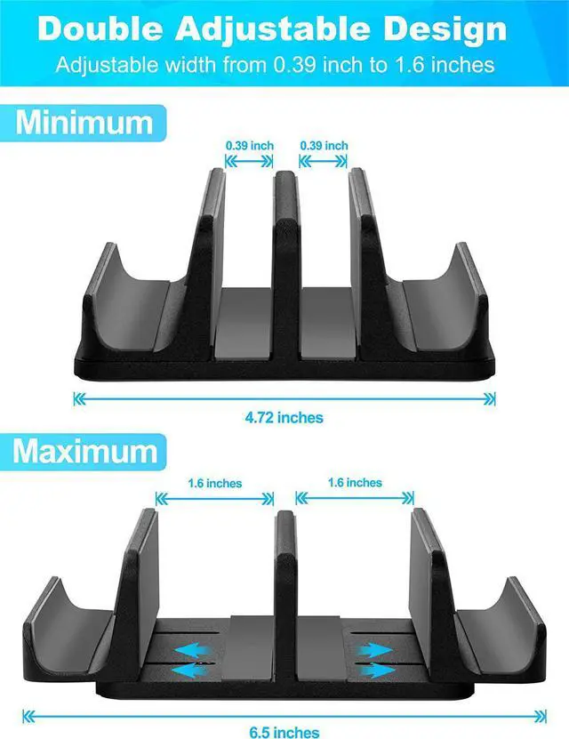 Alt view image 3 of 7 - Adjustable Vertical Laptop Stand, Desktop Stand Adjustable Laptop Holder with 2 Slots (up to 17.3 inches), Compatible with All MacBook Pro/Air/Microsoft Surface, Newly Designed, (Black)