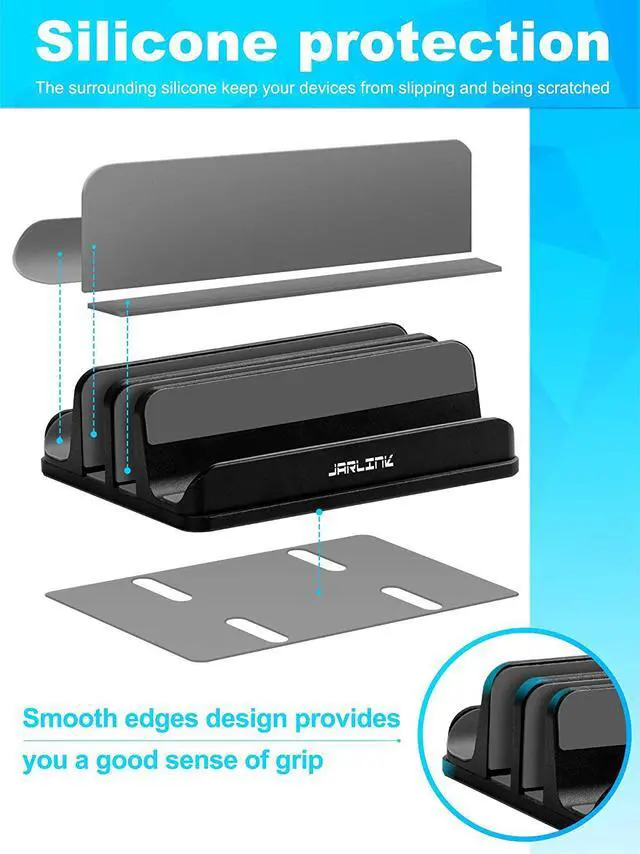 Alt view image 5 of 7 - Adjustable Vertical Laptop Stand, Desktop Stand Adjustable Laptop Holder with 2 Slots (up to 17.3 inches), Compatible with All MacBook Pro/Air/Microsoft Surface, Newly Designed, (Black)