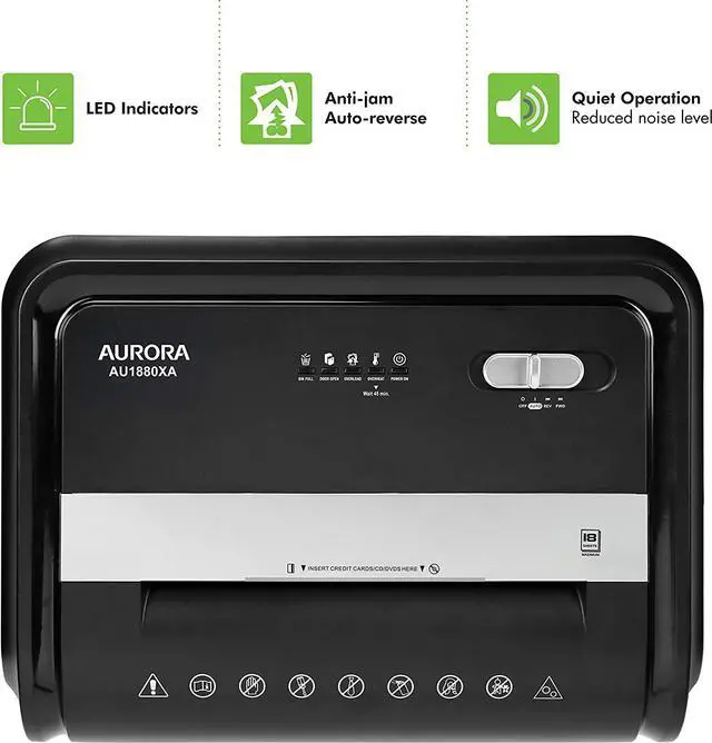 Alt view image 5 of 7 - Aurora AU1880XA Heavy Duty Anti-Jam 18-Sheet Crosscut Shredder/60 Min Run Time/ 7-Gallon Pullout Basket and Casters