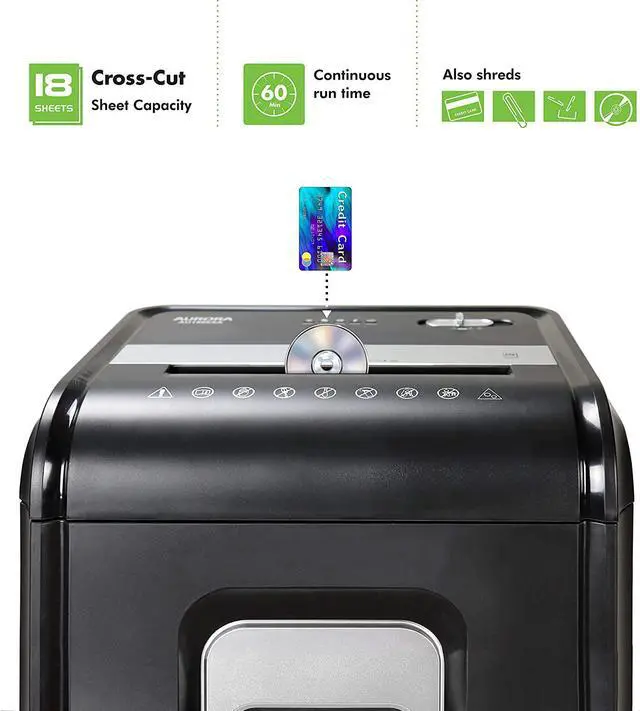 Alt view image 2 of 7 - Aurora AU1880XA Heavy Duty Anti-Jam 18-Sheet Crosscut Shredder/60 Min Run Time/ 7-Gallon Pullout Basket and Casters