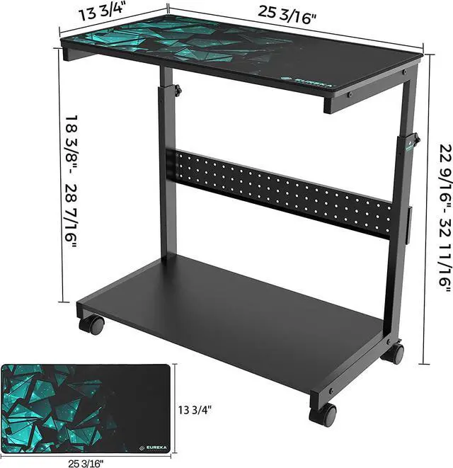 Alt view image 7 of 7 - ERGONOMIC Height Adjustable Computer Tower Stand, 2-Tier ATX-Case CPU Holder Cart Under Desk Mobile PC Laptop Standing Table Home Office Gaming Accessories w/ Rolling Wheels & Mouse Pad, Black