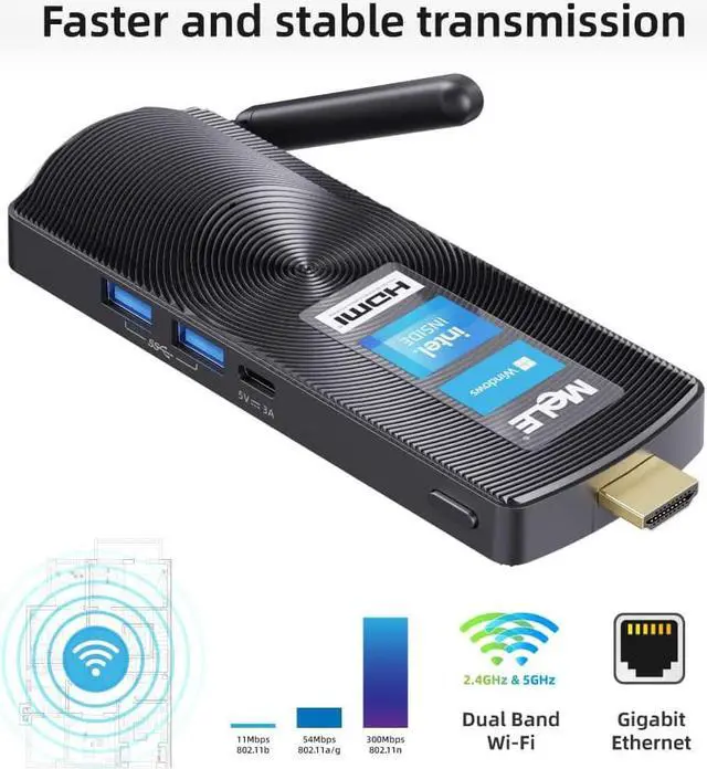 Alt view image 3 of 7 - MeLE PCG02 Fanless Mini PC Stick Windows 11 Pro Celeron J4125 4GB 64GB Micro Desktop Computer Stick Support HDMI 4K HD, Dual Band Wi-Fi5, USB3.0, Gigabit Ethernet on Business Office Industrial IOT