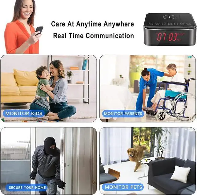 Alt view image 4 of 7 - Hidden Spy Cameras with Video,Aiwaylar Cameras espias ocultas Nanny Cam,WiFi Secret Camera 4K with Bluetooth Speaker,Night Vision,Alarm Clock,Wireless Charger,160°View Angle for Indoor Home-2.4G/5G