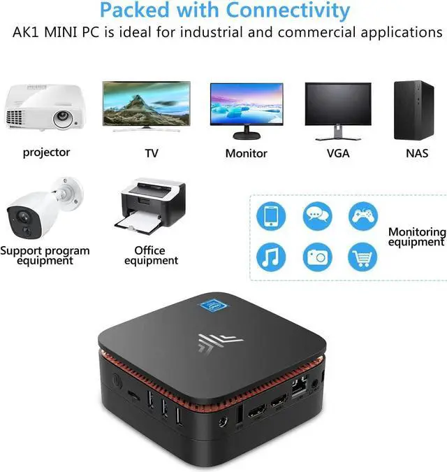 Alt view image 6 of 7 - AK1 Mini PC Windows 10 Pro, KAMRUI 4K Mini Computer Intel Celeron J3455 Processor(up to 2.3GHz) Micro Desktop PC, 4GB DDR3/64GB eMMC, 2.4G+5G Dual WiFi, Gigabit Ethernet, BT 4.2