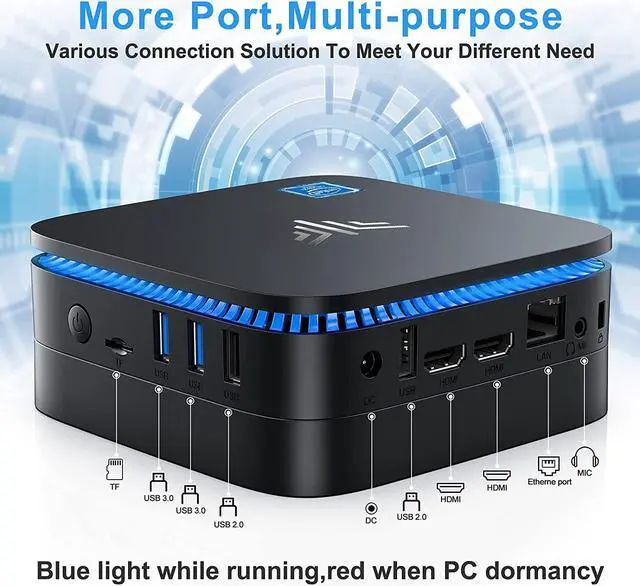 Alt view image 2 of 7 - AK1 Mini PC Windows 10 Pro, KAMRUI 4K Mini Computer Intel Celeron J3455 Processor(up to 2.3GHz) Micro Desktop PC, 4GB DDR3/64GB eMMC, 2.4G+5G Dual WiFi, Gigabit Ethernet, BT 4.2