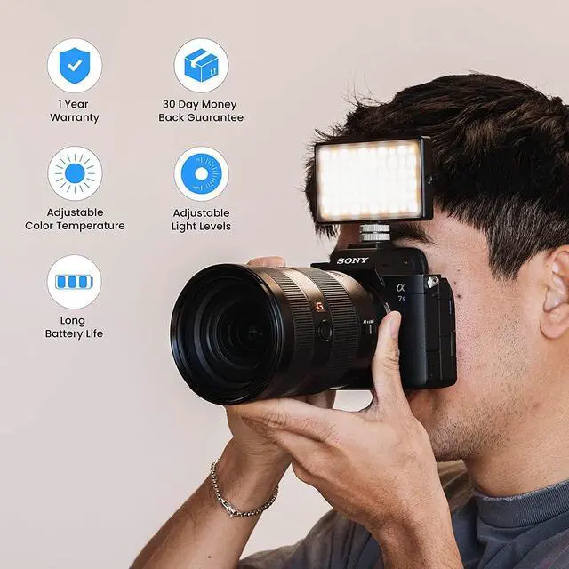 Alt view image 6 of 7 - Bicolor Panel Mini LED Light for Professional DSLR Cameras | Adjustable Panel Mini, LCD Display | Photo and Video Lighting, Long Battery Life | Fits Sony, Nikon, Canon, Fuji, Panasonic