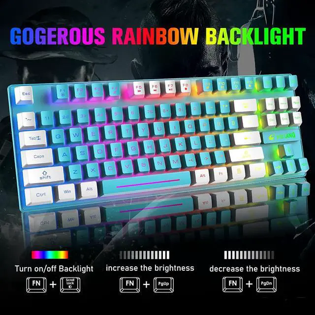 Alt view image 2 of 7 - Zhhcyyds T87 Wireless Gaming Keyboard and Mouse Combo with Rainbow LED Backlit Rechargeable 3800mAh Battery Mechanical Feel Anti-ghosting+7D 2400DPI Mice Mousepad for PC Mac Window Gamer Blue / White
