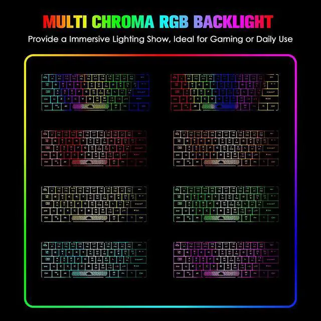 Alt view image 5 of 7 - Zhhcyyds K61 60% Gaming Keyboard Mini Portable with Rainbow RGB Backlit Compact Ergonomic 62Key Layout Anti-ghosting Mechanical Waterproof Wired for PC Mac Windows Gamer Laptop Typists