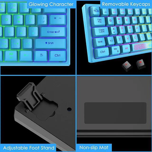 Alt view image 7 of 7 - Zhhcyyds K61 60% Gaming Keyboard Mini Portable with Rainbow RGB Backlit Compact Ergonomic 62Key Layout Anti-ghosting Mechanical Waterproof Wired for PC Mac Windows Gamer Laptop Typists Blue