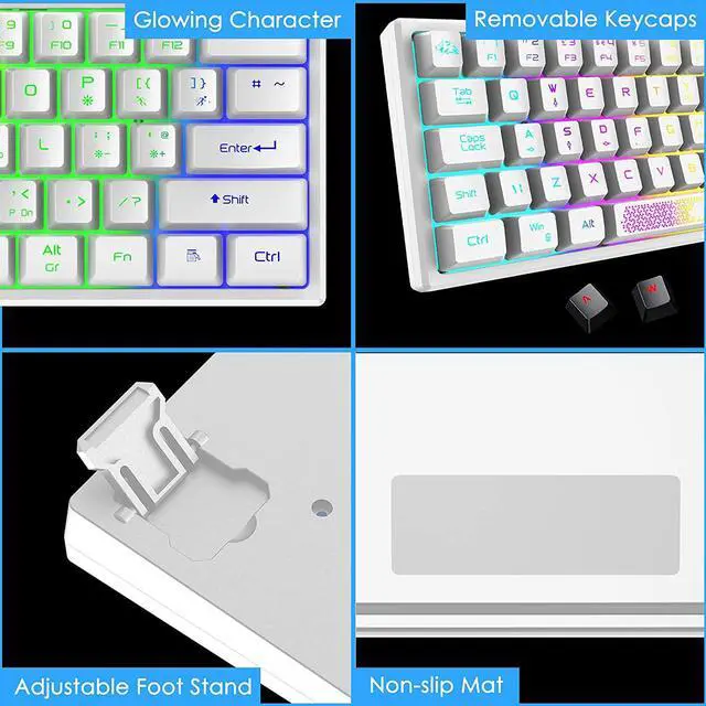 Alt view image 7 of 7 - Zhhcyyds K61 60% Gaming Keyboard Mini Portable with Rainbow RGB Backlit Compact Ergonomic 62Key Layout Anti-ghosting Mechanical Waterproof Wired for PC Mac Windows Gamer Laptop Typists White