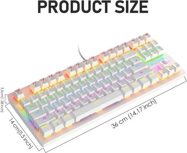 Alt view image 2 of 7 - Zhhcyyds K2 Mechanical Gaming Keyboard, Wired Mini 87 Keys Blue Switch Mechanical Compact Keyboard with 8 Rainbow Backlit Mode,12 Multimedia Button, 29 Keys Anti-ghosting for Gamers and Typists White
