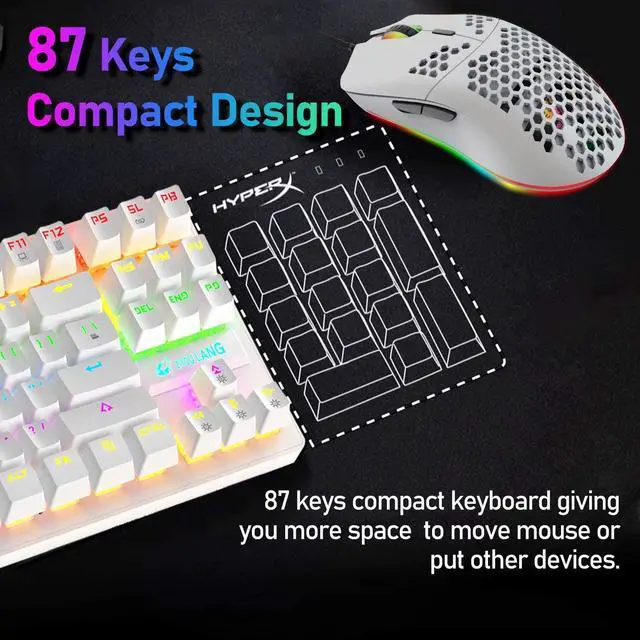 Alt view image 6 of 7 - Zhhcyyds K2 Mechanical Gaming Keyboard, Wired Mini 87 Keys Blue Switch Mechanical Compact Keyboard with 8 Rainbow Backlit Mode,12 Multimedia Button, 29 Keys Anti-ghosting for Gamers and Typists White
