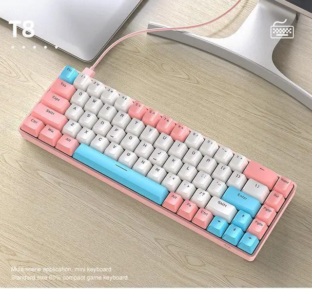 Alt view image 7 of 7 - Zhhcyyds T8 60% Wired Gaming Keyboard, RGB Backlit Ultra-Compact Mechanical Keyboard, Waterproof Compact 68 Keys Keyboard for Typist Laptop PC Mac Gamer Black Pink / White