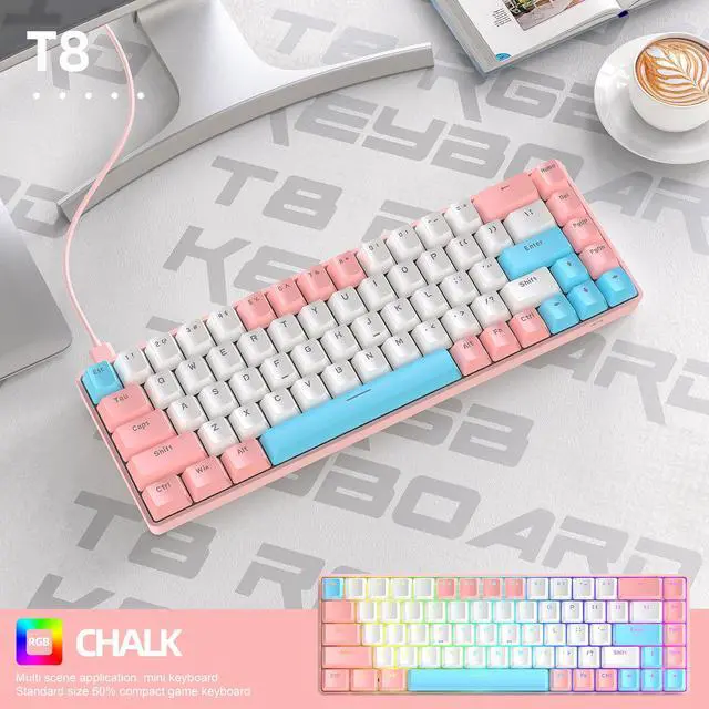 Alt view image 2 of 7 - Zhhcyyds T8 60% Wired Gaming Keyboard, RGB Backlit Ultra-Compact Mechanical Keyboard, Waterproof Compact 68 Keys Keyboard for Typist Laptop PC Mac Gamer Black Pink / White