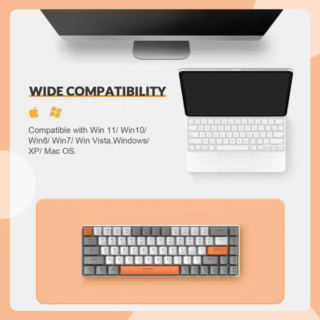 Alt view image 6 of 7 - Zhhcyyds T8 60% Wired Gaming Keyboard, RGB Backlit Ultra-Compact Mechanical Keyboard, Waterproof Compact 68 Keys Keyboard for Typist Laptop PC Mac Gamer Black White B