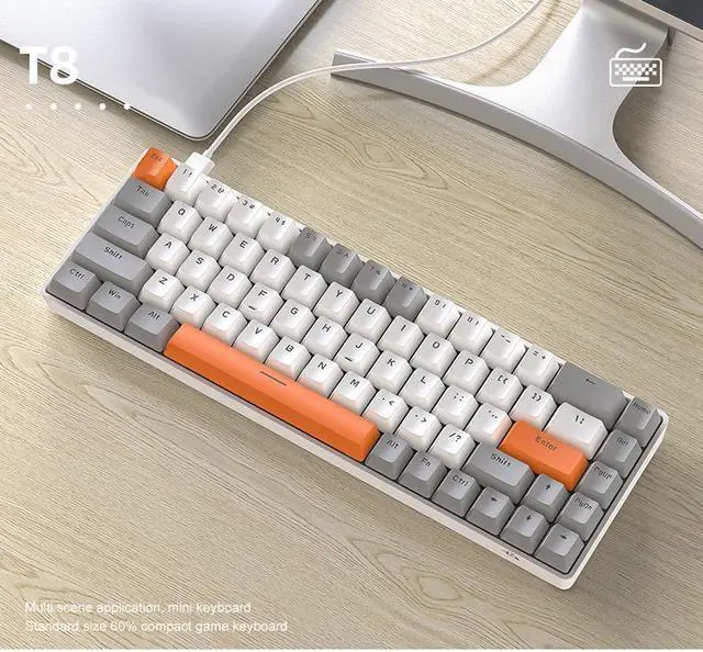 Alt view image 7 of 7 - Zhhcyyds T8 60% Wired Gaming Keyboard, RGB Backlit Ultra-Compact Mechanical Keyboard, Waterproof Compact 68 Keys Keyboard for Typist Laptop PC Mac Gamer Black White B