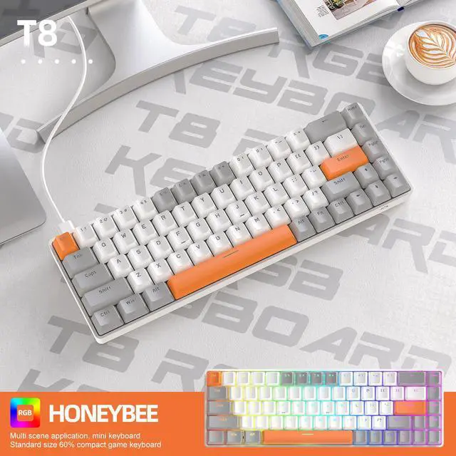 Alt view image 2 of 7 - Zhhcyyds T8 60% Wired Gaming Keyboard, RGB Backlit Ultra-Compact Mechanical Keyboard, Waterproof Compact 68 Keys Keyboard for Typist Laptop PC Mac Gamer Black White B