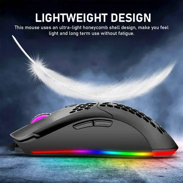 Alt view image 3 of 7 - Zhhcyyds M1 Wired Lightweight Gaming Mouse,6 RGB Backlit Mouse with 7 Buttons Programmable Driver,6400DPI Computer Mouse,Ultralight Honeycomb Shell Ultraweave Cable Mouse for PC Gamers,Xbox,PS4