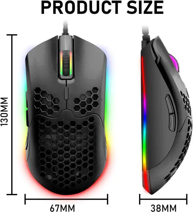 Alt view image 2 of 7 - Zhhcyyds M1 Wired Lightweight Gaming Mouse,6 RGB Backlit Mouse with 7 Buttons Programmable Driver,6400DPI Computer Mouse,Ultralight Honeycomb Shell Ultraweave Cable Mouse for PC Gamers,Xbox,PS4