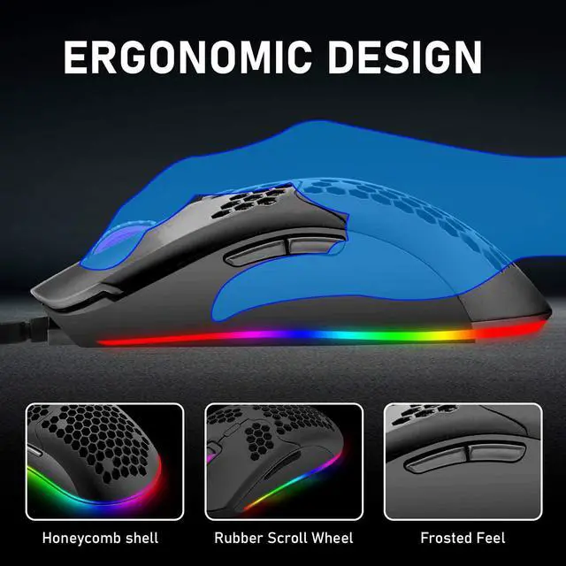 Alt view image 4 of 7 - Zhhcyyds M1 Wired Lightweight Gaming Mouse,6 RGB Backlit Mouse with 7 Buttons Programmable Driver,6400DPI Computer Mouse,Ultralight Honeycomb Shell Ultraweave Cable Mouse for PC Gamers,Xbox,PS4