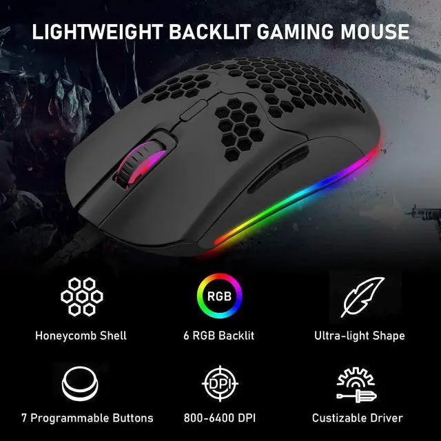 Alt view image 7 of 7 - Zhhcyyds M1 Wired Lightweight Gaming Mouse,6 RGB Backlit Mouse with 7 Buttons Programmable Driver,6400DPI Computer Mouse,Ultralight Honeycomb Shell Ultraweave Cable Mouse for PC Gamers,Xbox,PS4