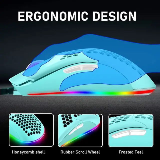 Alt view image 4 of 7 - Zhhcyyds M1 Wired Lightweight Gaming Mouse,6 RGB Backlit Mouse with 7 Buttons Programmable Driver,6400DPI Computer Mouse,Ultralight Honeycomb Shell Ultraweave Cable Mouse for PC Gamers,Xbox,PS4 Blue