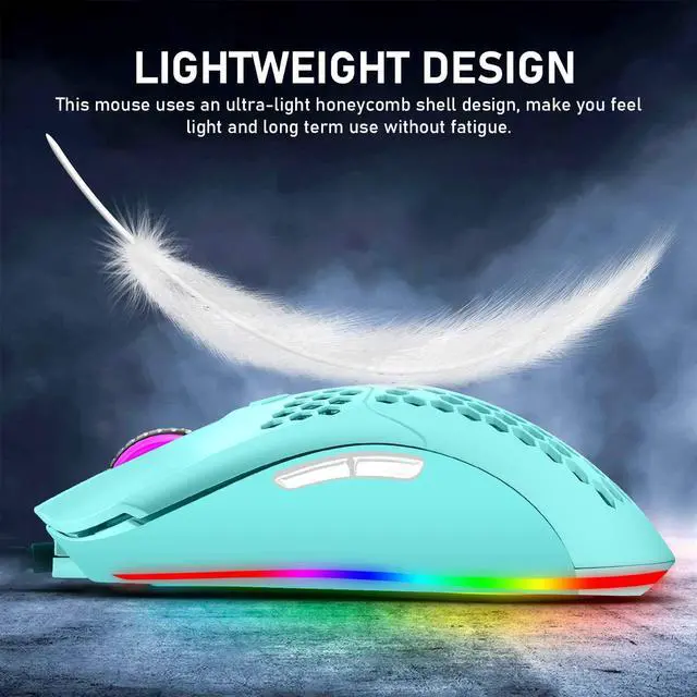 Alt view image 3 of 7 - Zhhcyyds M1 Wired Lightweight Gaming Mouse,6 RGB Backlit Mouse with 7 Buttons Programmable Driver,6400DPI Computer Mouse,Ultralight Honeycomb Shell Ultraweave Cable Mouse for PC Gamers,Xbox,PS4 Blue