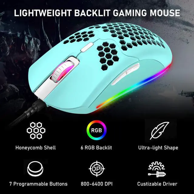 Alt view image 7 of 7 - Zhhcyyds M1 Wired Lightweight Gaming Mouse,6 RGB Backlit Mouse with 7 Buttons Programmable Driver,6400DPI Computer Mouse,Ultralight Honeycomb Shell Ultraweave Cable Mouse for PC Gamers,Xbox,PS4 Blue