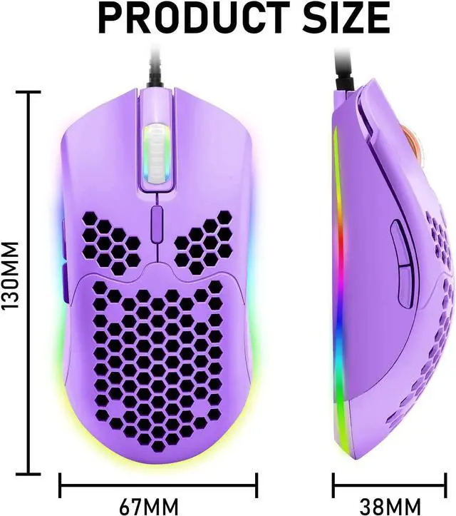 Alt view image 2 of 7 - Zhhcyyds M1 Wired Lightweight Gaming Mouse,6 RGB Backlit Mouse with 7 Buttons Programmable Driver,6400DPI Computer Mouse,Ultralight Honeycomb Shell Ultraweave Cable Mouse for PC Gamers,Xbox,PS4 Purple