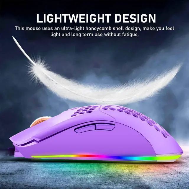 Alt view image 3 of 7 - Zhhcyyds M1 Wired Lightweight Gaming Mouse,6 RGB Backlit Mouse with 7 Buttons Programmable Driver,6400DPI Computer Mouse,Ultralight Honeycomb Shell Ultraweave Cable Mouse for PC Gamers,Xbox,PS4 Purple