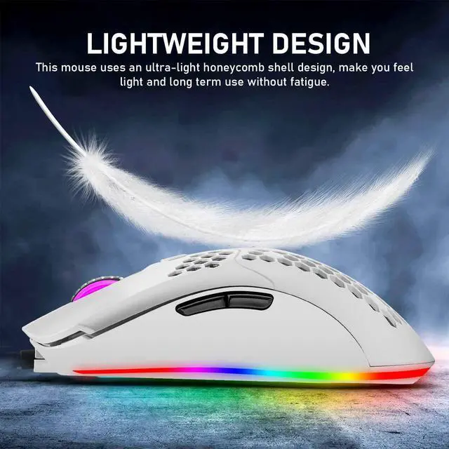 Alt view image 3 of 7 - Zhhcyyds M1 Wired Lightweight Gaming Mouse,6 RGB Backlit Mouse with 7 Buttons Programmable Driver,6400DPI Computer Mouse,Ultralight Honeycomb Shell Ultraweave Cable Mouse for PC Gamers,Xbox,PS4 White