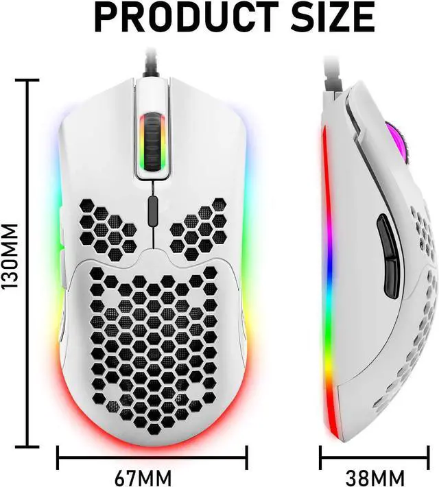 Alt view image 2 of 7 - Zhhcyyds M1 Wired Lightweight Gaming Mouse,6 RGB Backlit Mouse with 7 Buttons Programmable Driver,6400DPI Computer Mouse,Ultralight Honeycomb Shell Ultraweave Cable Mouse for PC Gamers,Xbox,PS4 White