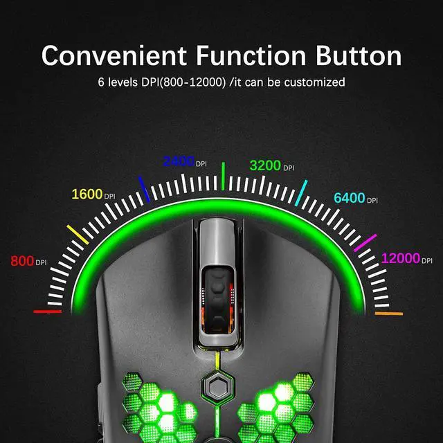 Alt view image 4 of 7 - Zhhcyyds M5 RGB Lightweight Wired Gaming Mouse with 12000 DPI 6 Programmed Buttons,65G Honeycomb Shell,Ultralight Ultraweave Cable,Pixart 3325 Optical Sensor Gamer Mice for Laptop PC Mac