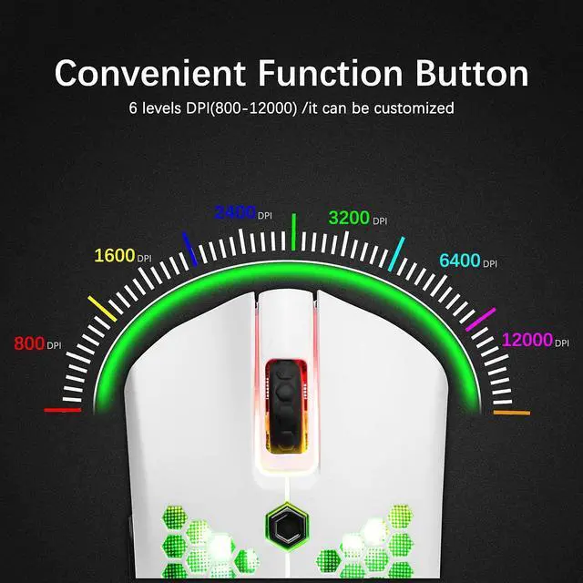 Alt view image 4 of 7 - Zhhcyyds M5 RGB Lightweight Wired Gaming Mouse with 12000 DPI 6 Programmed Buttons,65G Honeycomb Shell,Ultralight Ultraweave Cable,Pixart 3325 Optical Sensor Gamer Mice for Laptop PC Mac White