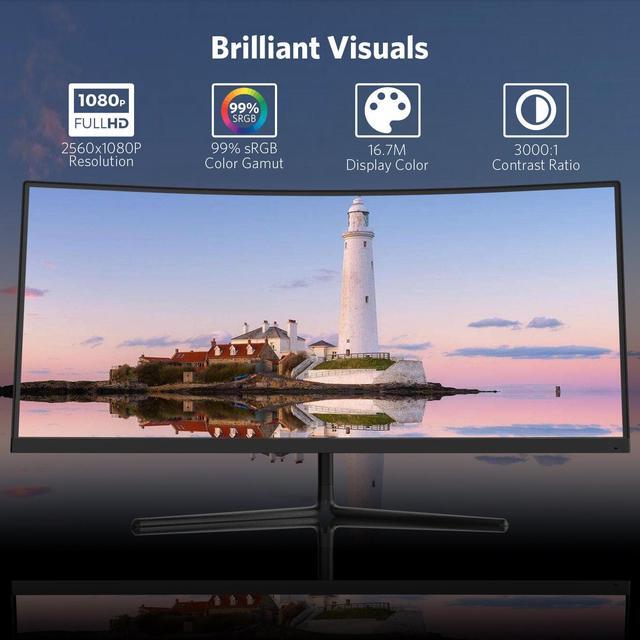 Alt view image 5 of 7 - Fiodio 30in 21:9 Ultrawide Curved Gaming Monitor, 100Hz, 2560 * 1080P, Built-in Speakers,  HDMI DP Ports, VESA Wall Mount Ready