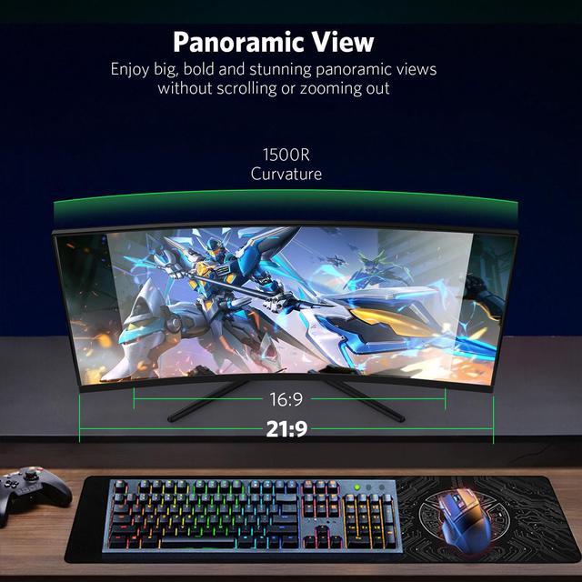 Alt view image 4 of 7 - Fiodio 30in 21:9 Ultrawide Curved Gaming Monitor, 100Hz, 2560 * 1080P, Built-in Speakers,  HDMI DP Ports, VESA Wall Mount Ready