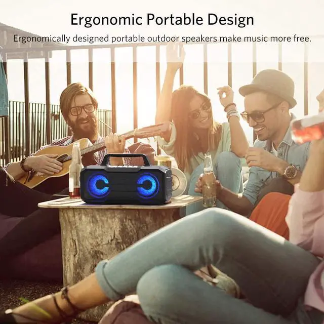 Alt view image 2 of 7 - Fiodio Portable Bluetooth Speakers, Wireless IPX6 Waterproof Outdoor Travel Party Speaker, Built-in Microphone, USB for Sports, Beach, Hiking And Camping