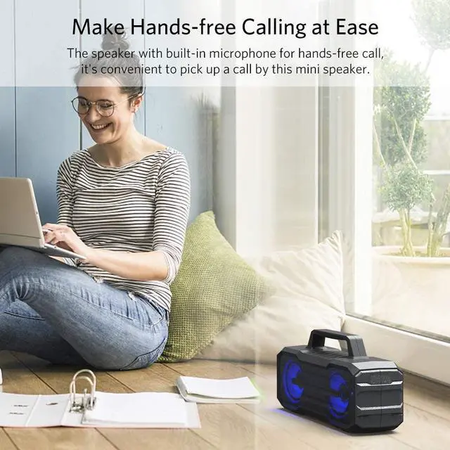 Alt view image 3 of 7 - Fiodio Portable Bluetooth Speakers, Wireless IPX6 Waterproof Outdoor Travel Party Speaker, Built-in Microphone, USB for Sports, Beach, Hiking And Camping