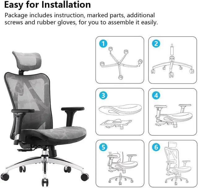 Alt view image 10 of 11 - SIHOO Ergonomic Adjustable Office Chair with 3D Arm Rests and Lumbar Support - High Back with Breathable Mesh - Mesh Seat Cushion - Adjustable Head & Reclines Grey