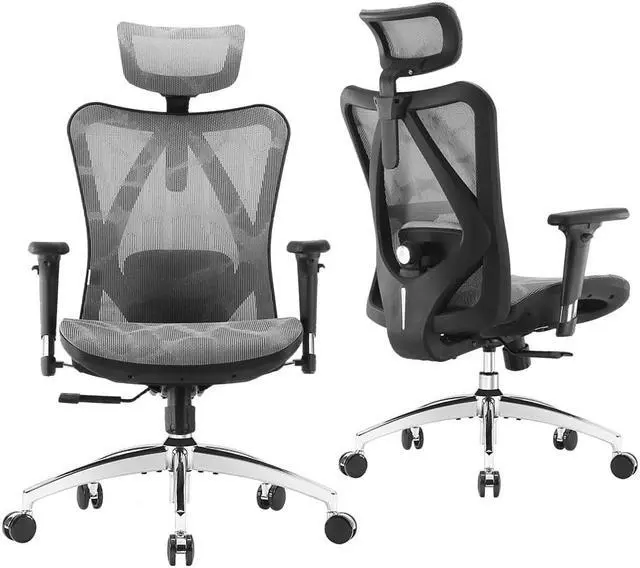 Alt view image 5 of 11 - SIHOO Ergonomic Adjustable Office Chair with 3D Arm Rests and Lumbar Support - High Back with Breathable Mesh - Mesh Seat Cushion - Adjustable Head & Reclines Grey