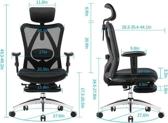 Alt view image 8 of 7 - SIHOO Recliner Computer Office Chair with Adjustable S-Shaped Ergonomic Backrest, Retractable Footrest and Headrest, for Relaxing & Working, Black