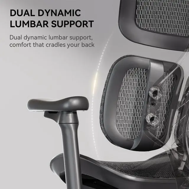 Alt view image 4 of 7 - Sihoo Doro S100  High Back Ergonomic Office Chair with Dual Dynamic Lumbar Support and Adjustable Seat Depth, Big and Tall chair for 300lbs, Gaming Chair with 4D Armrests