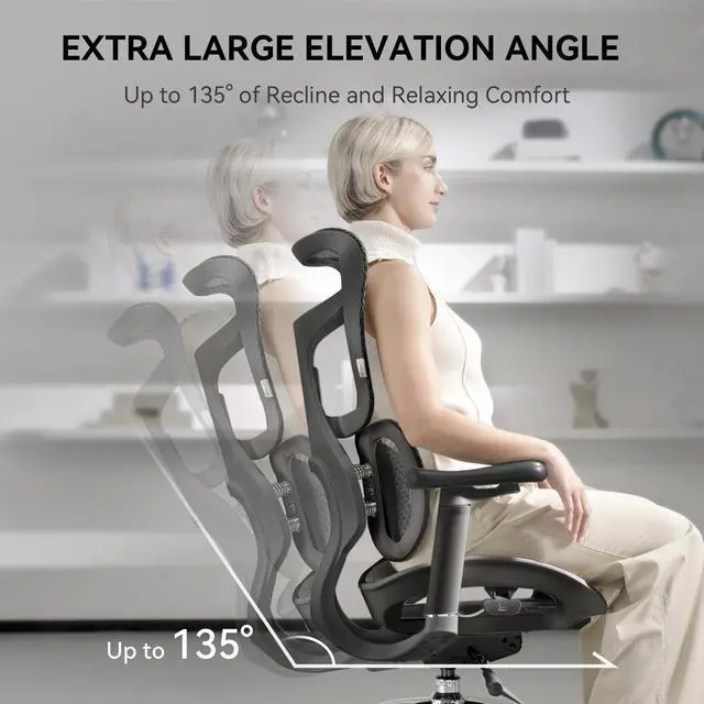 Alt view image 5 of 7 - Sihoo Doro S100  High Back Ergonomic Office Chair with Dual Dynamic Lumbar Support and Adjustable Seat Depth, Big and Tall chair for 300lbs, Gaming Chair with 4D Armrests