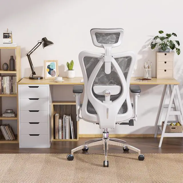 Alt view image 2 of 6 - SIHOO High-Back Ergonomic Office Chair, Mesh Desk Chair with Adjustable 3D Armrest, Lumbar Support and Headrest, for Home & Office, Black Light Grey